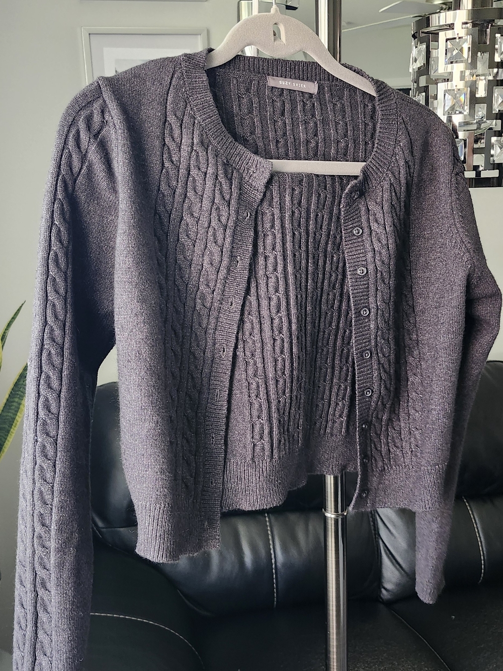 Suzy Shier Charcoal Cable Knit Cardigan Sweater